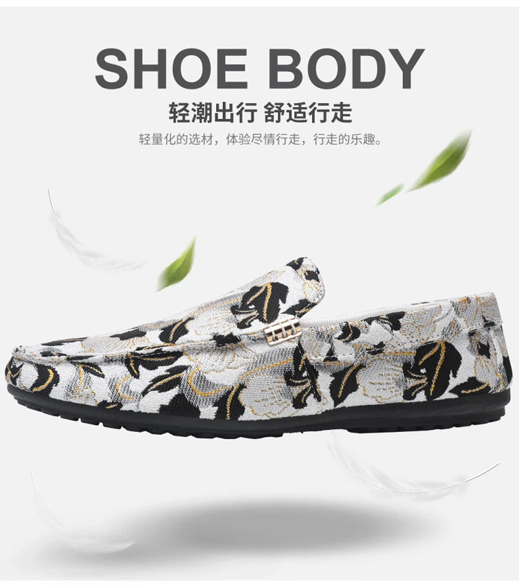 Zapatos Casuales Florales para Hombre | Estilo Mocasín Azul y Blanco