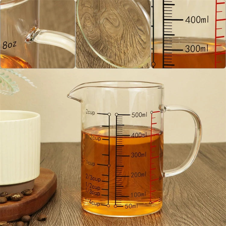 Tazas medidoras de vidrio de borosilicato alto, taza de escala de vidrio transparente con mango, boquilla en forma de V, vaso medidor de vidrio para cocina