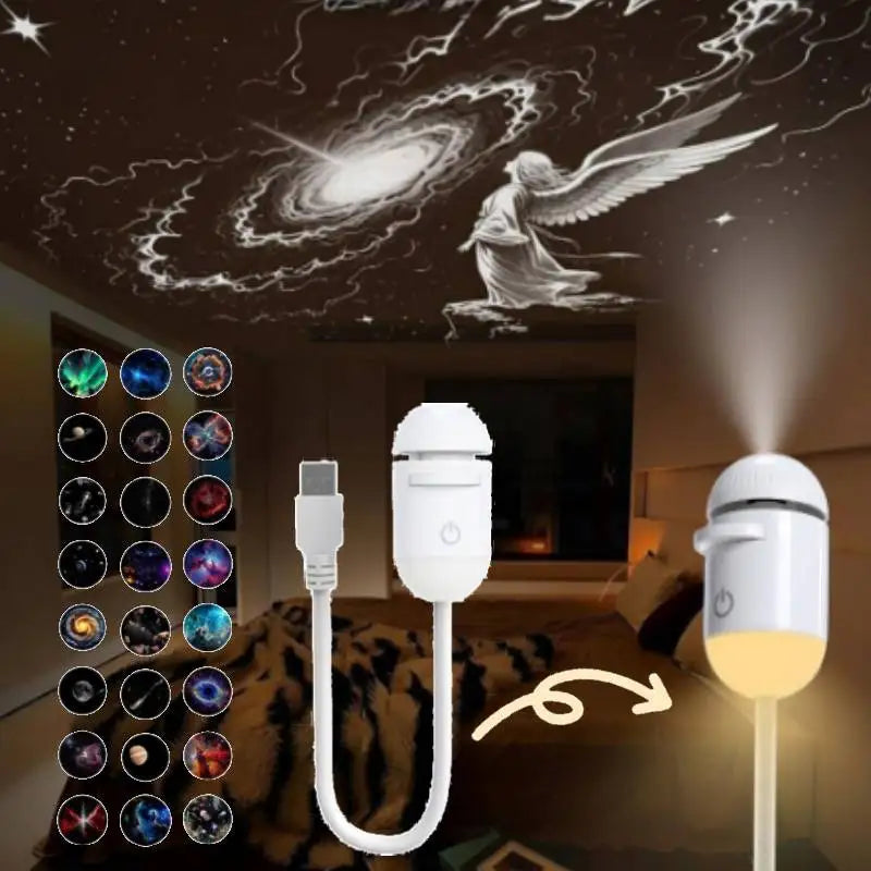 Mini Galaxy 360 2 en 1 °   Lámpara ambiental giratoria LED con proyección de cielo estrellado, proyector USB de galaxia, luz nocturna para fiestas, decoración del hogar con diseño de Saturno