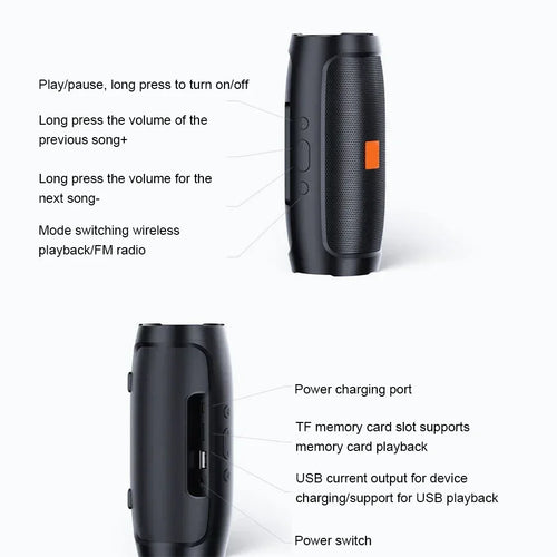 Altavoces Bluetooth J007 con subwoofer, altavoz envolvente estéreo para exteriores, resistente al agua, caja de sonido inalámbrica, compatible con Radio FM, tarjeta TF