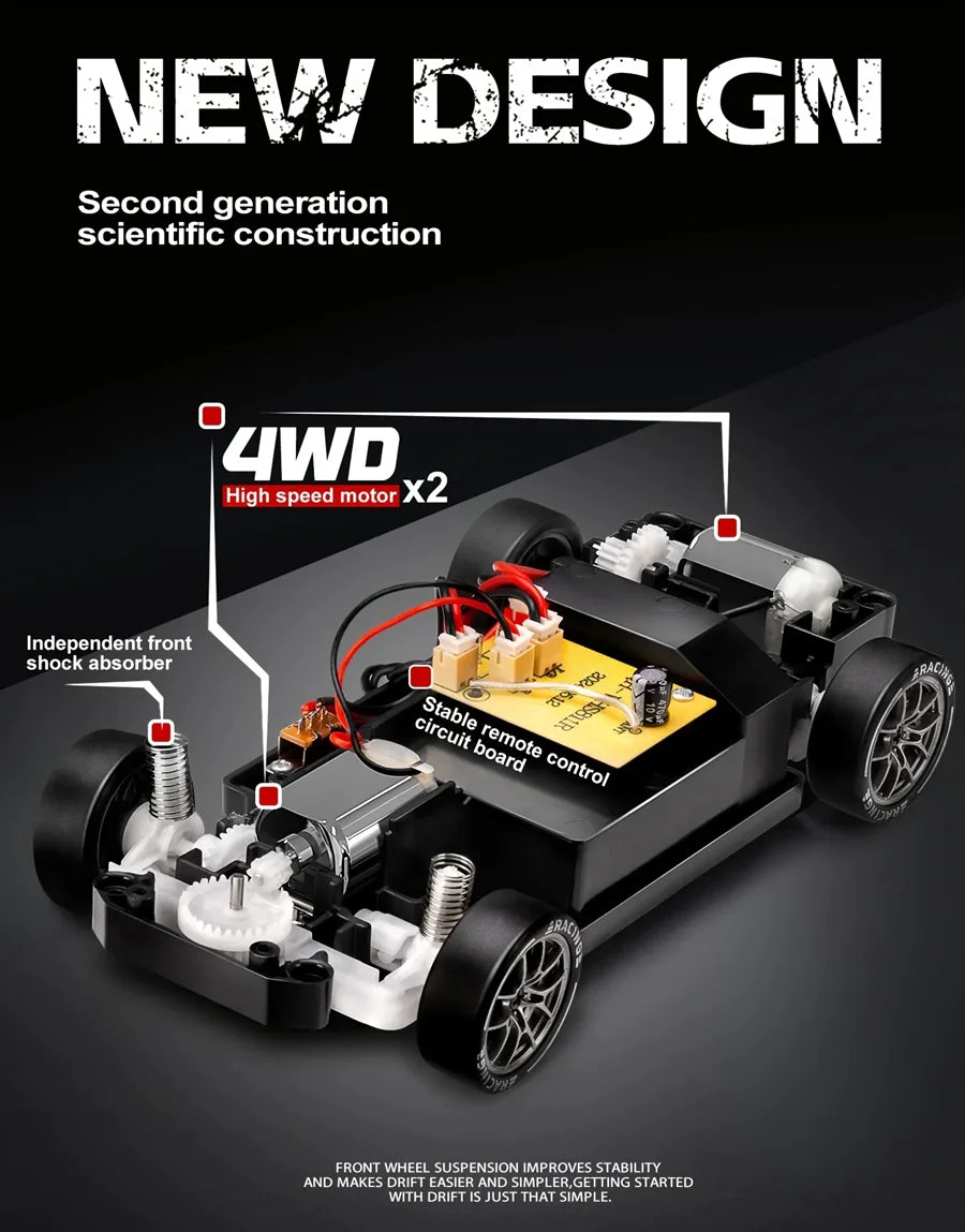 Coche de Derrape con Control Remoto 4WD, Tamaño Completo 1:24, Mini Coche de Carreras con Control Remoto, Modelo 2.4G, Radio de Alta Velocidad, Vehículo de Juguete RC 4X4