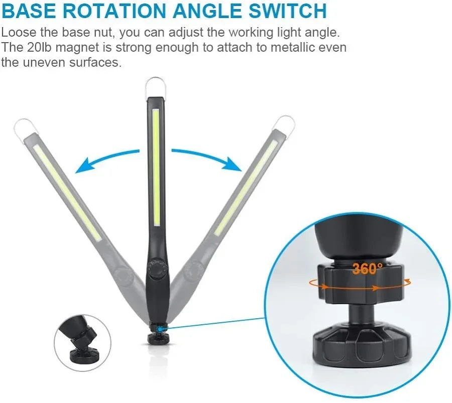 Lámpara de Trabajo LED COB Magnética Portátil Recargable 800 Lúmenes