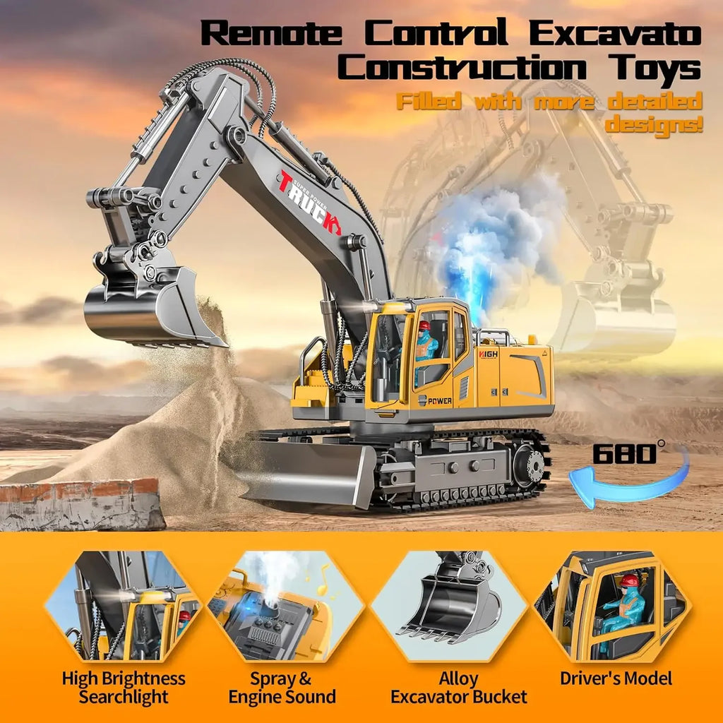 Excavadora RC 17 Canales Control Remoto 2.4G Camión Construcción