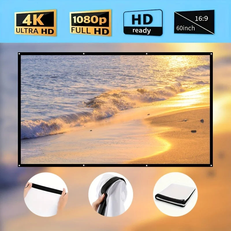 Pantalla de proyección para pared, plegable y fácil de limpiar, 60-150 pulgadas