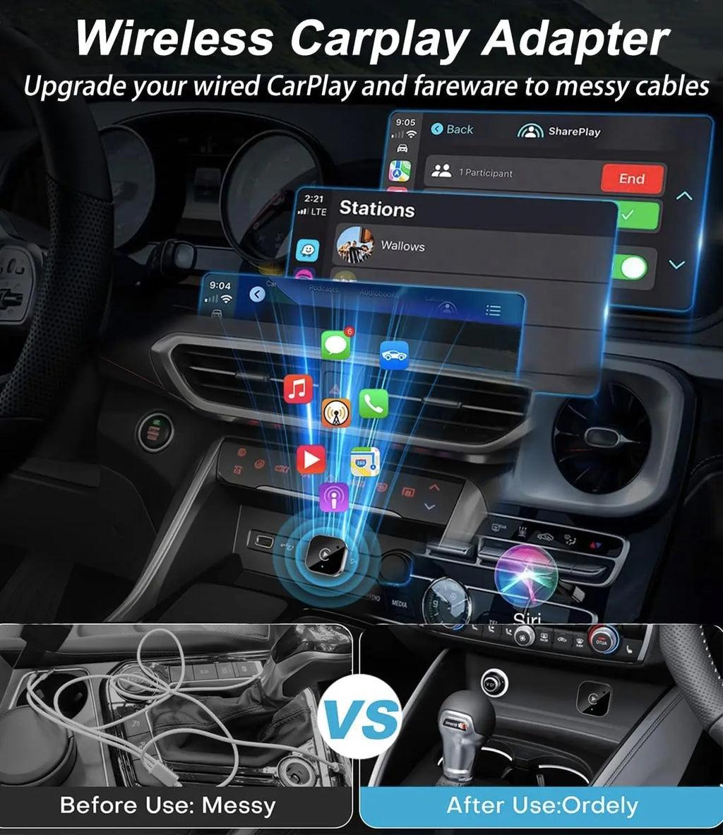 Dongle inalámbrico CarPlay y Android Auto, conexión automática rápida, Plug & Play compacto para iPhone/Android, USB/USB-C, sin retardo, negro (1