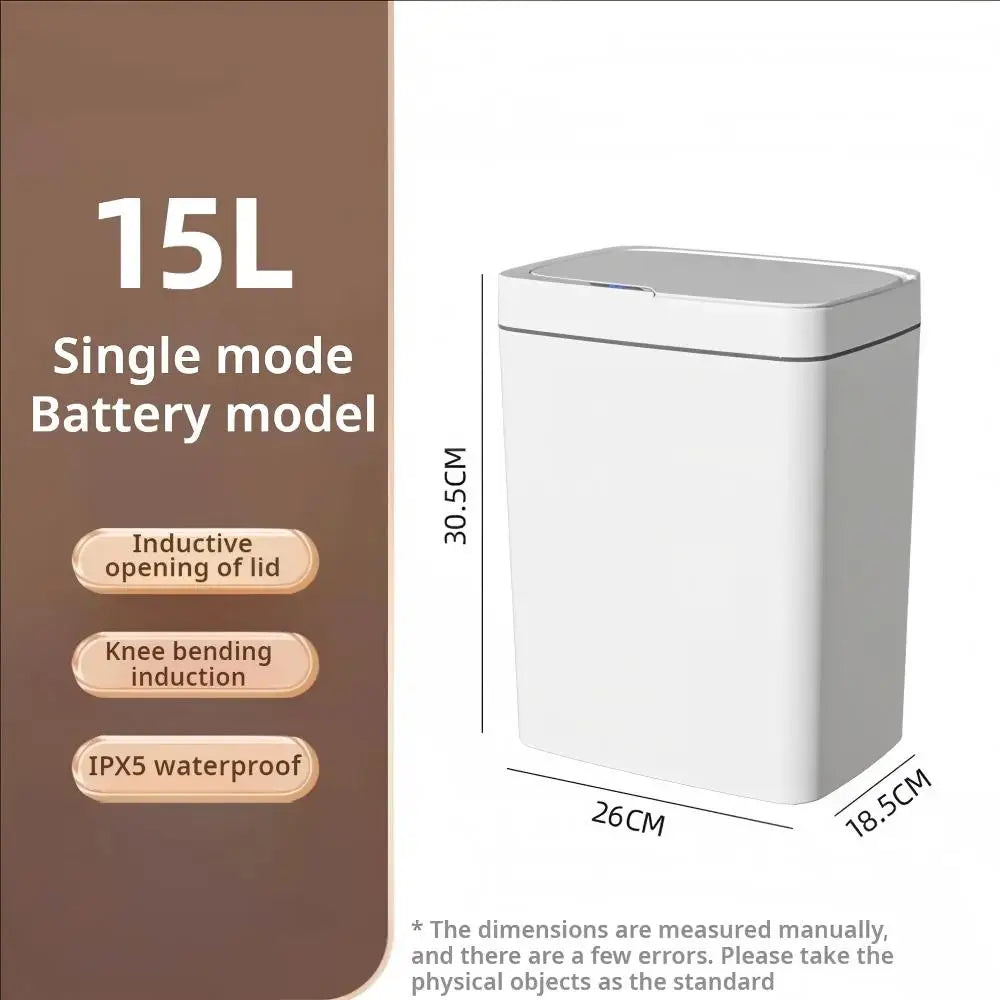 Cubo de Basura Automático con Sensor 15L, Contenedor de Basura Inteligente sin Contacto, Cubo de Basura Electrónico Impermeable Blanco, Moderno para el Hogar y el Baño