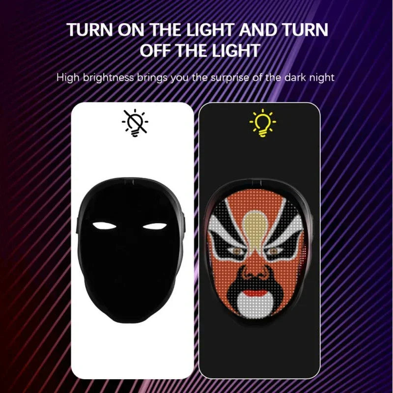 Nueva máscara de aplicación LED, máscaras faciales con Control por aplicación Bluetooth, máscara inteligente que puede cambiar fotos dinámicas de carnaval, máscaras faciales LED para Halloween