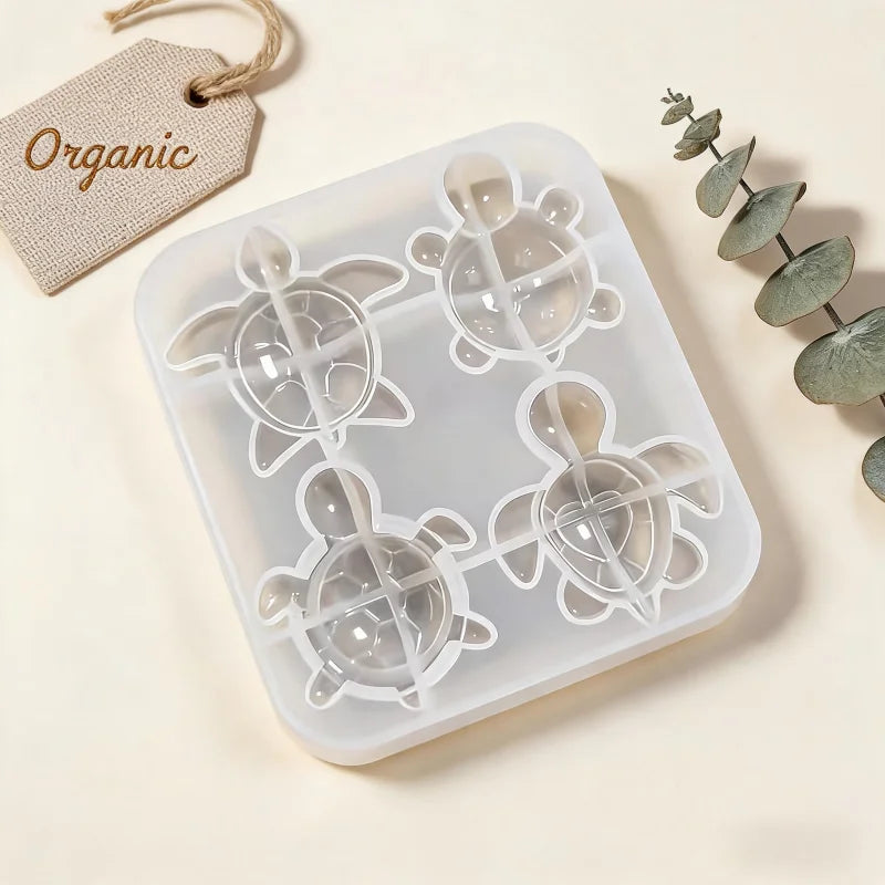 1 unidad de molde de silicona de 4 cavidades con forma de tortuga linda, herramienta para hacer manualidades DIY de llaveros de resina de animales de dibujos animados y colgantes para bolsos/coches
