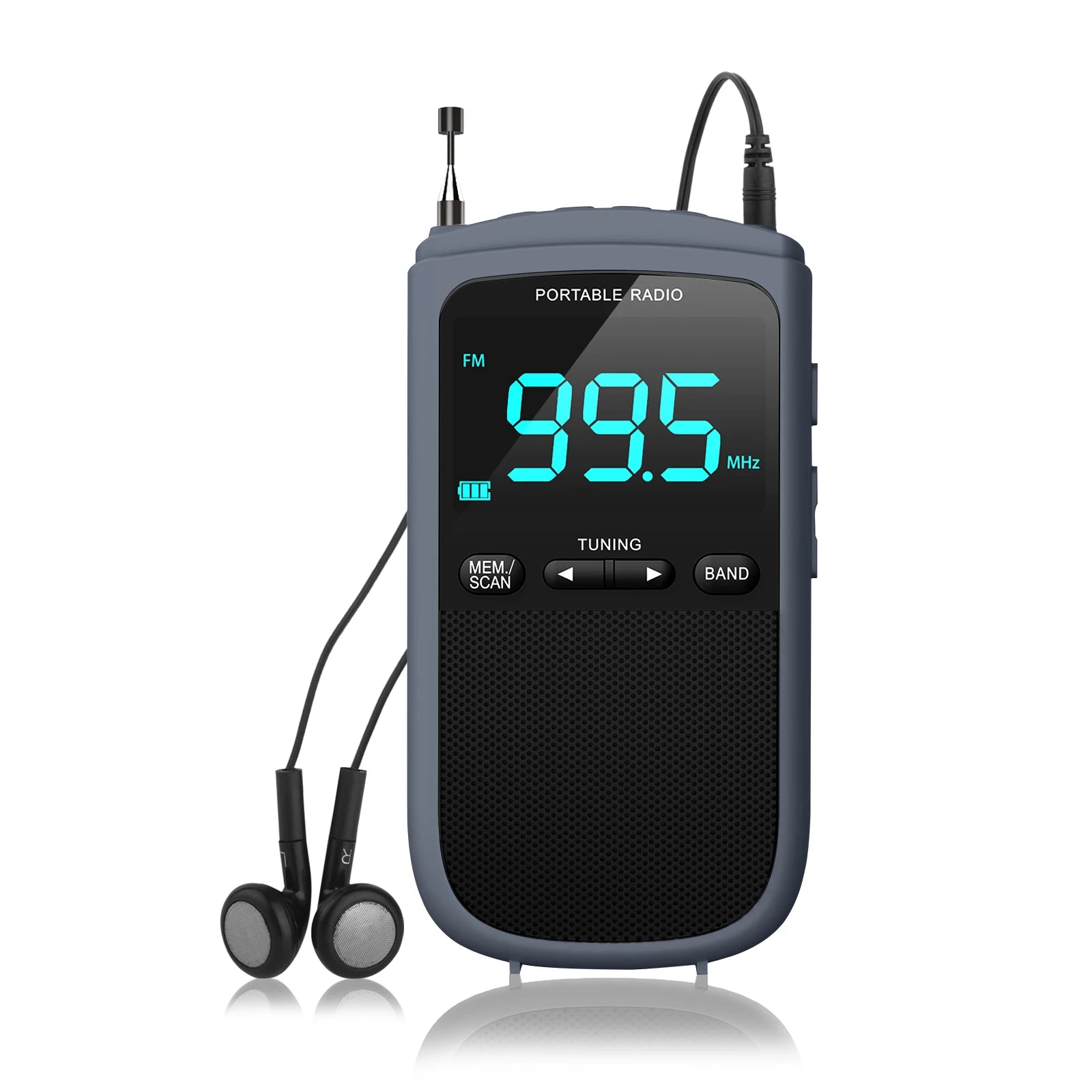 Mini Radio portátil AM/FM recargable con altavoz estéreo y despertador