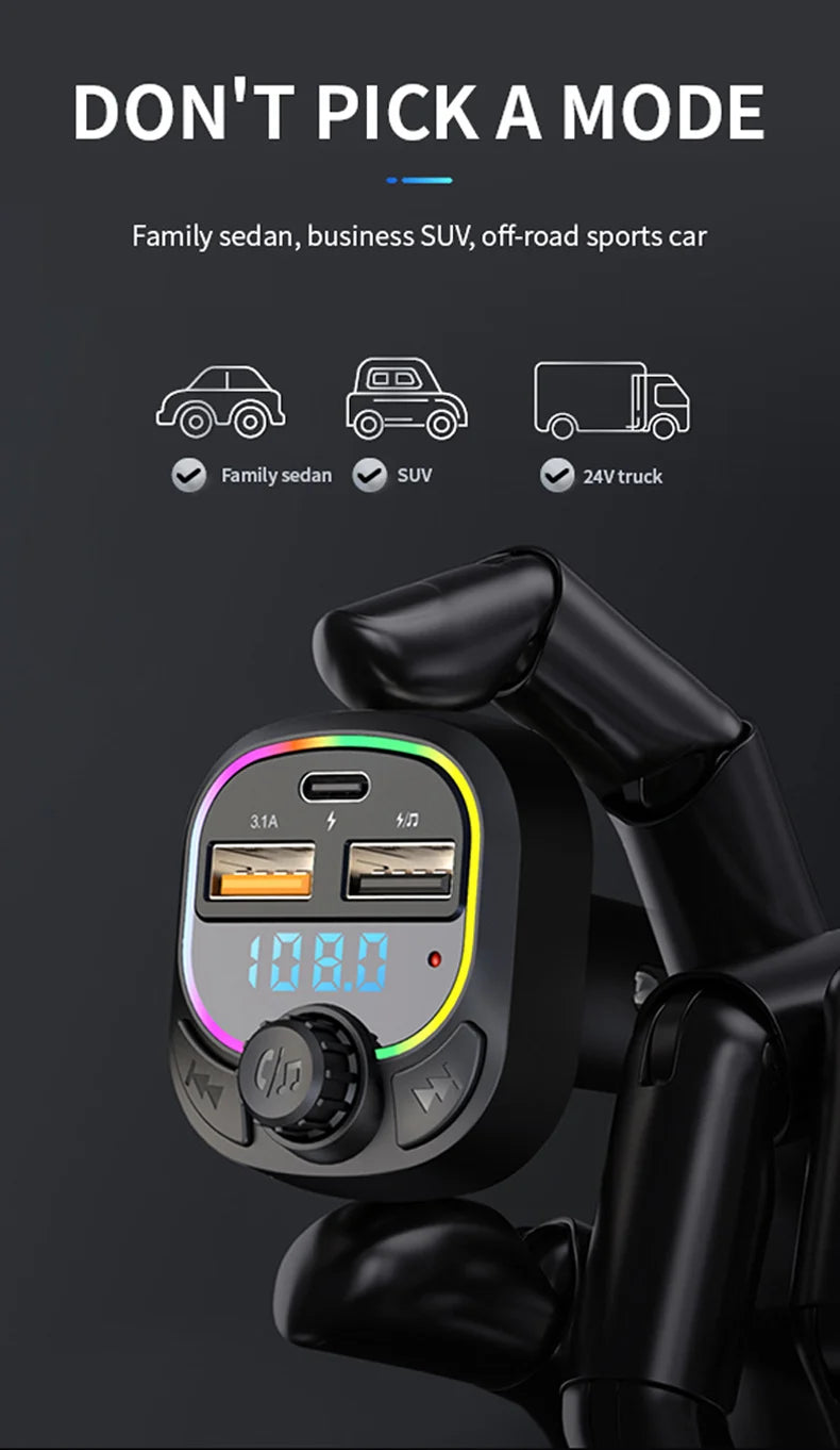 Transmisor FM Bluetooth para Auto Manos Libres con Cargador USB