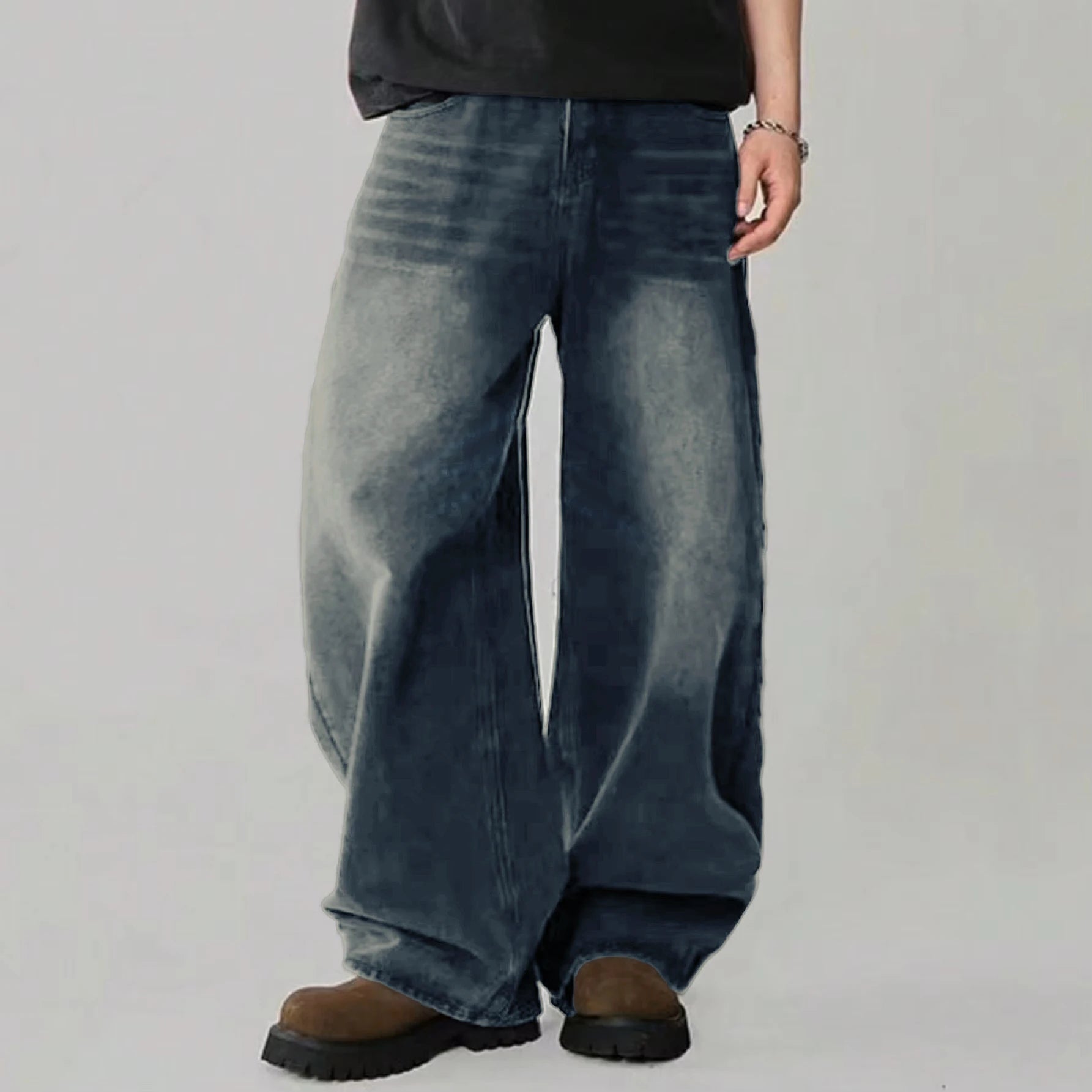 Pantalones Vaqueros Coreanos Casuales para Hombre, Pierna Ancha, Negro