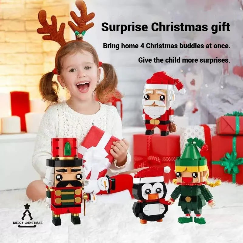 493 Uds. Juego de regalo de juguete de bloques de construcción de Navidad, ensamblaje de modelo de pingüino BrickHeadz de Papá Noel, adornos navideños para niños