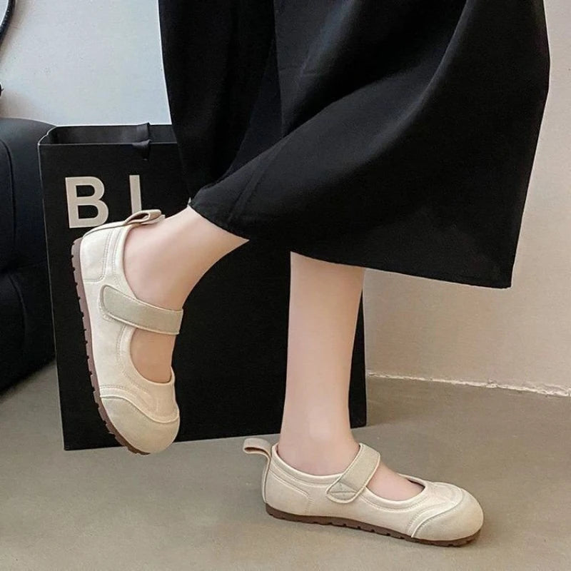 Zapatos Planos Retro Mary Jane para Mujer, Estilo Francés Chic, con Diseño Empalmado, Casuales, Minimalistas, con Velcro, Suela Suave, Punta Redonda, Calzado Cómodo de Verano