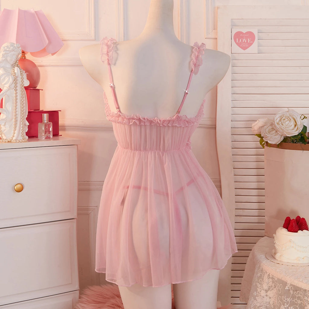 Vestido Babydoll Sexy para Mujer, Lencería Transparente con Tirantes