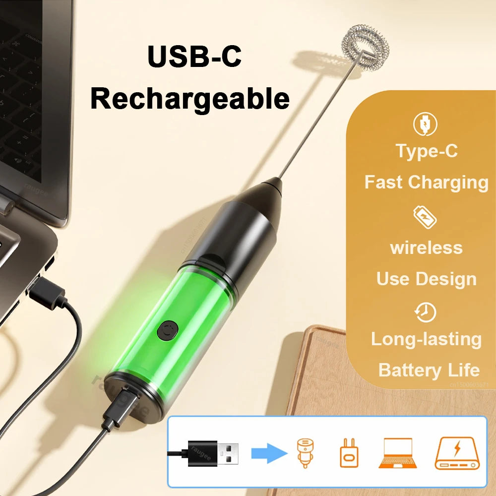 Espumador de leche inalámbrico recargable USB-C con 3 velocidades