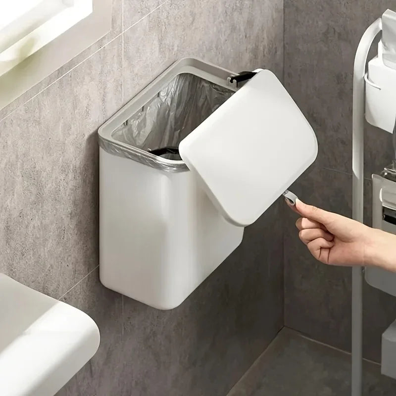 Cubo de basura para cocina con tapa, para colgar en la puerta del armario, almacenamiento creativo para el baño, cesta para papel higiénico, papelera