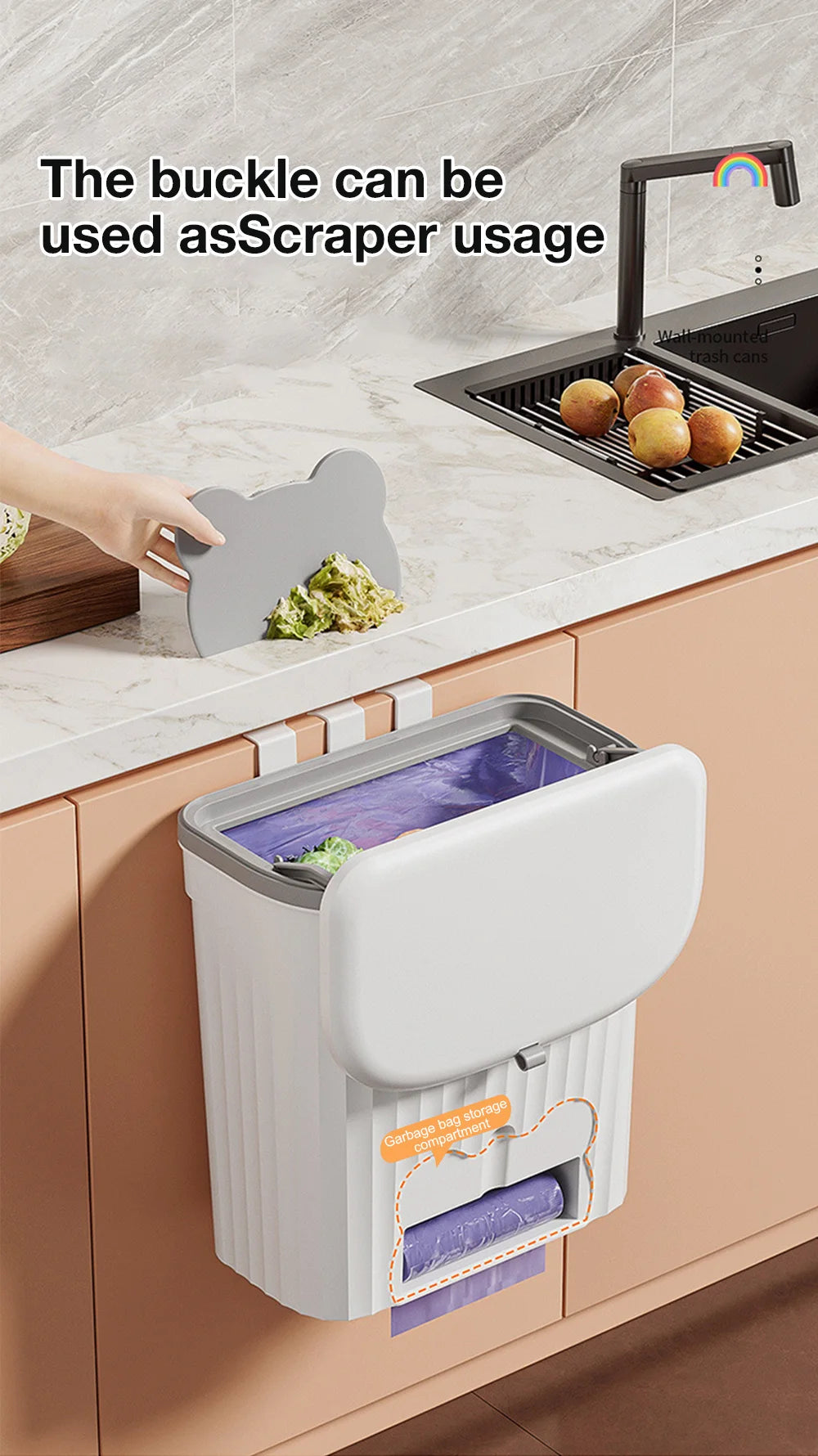 Cubo de basura de cocina 8,5/12L con tapa, montado en pared o encimera