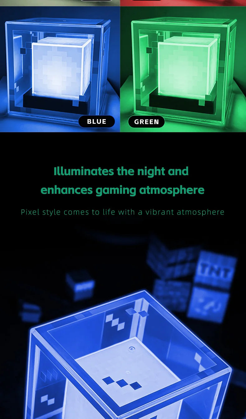 Lámpara de baliza estilo píxel, luz nocturna de escritorio, atmósfera de ordenador brillante, adorno de juego, regalo, iluminación decorativa recargable