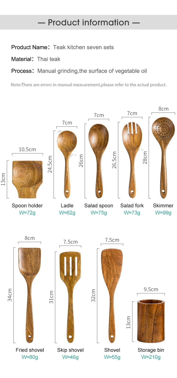 9 cucharas de madera para cocinar, utensilios de madera para cocinar con soporte para utensilios, juego de utensilios de cocina de madera de teca