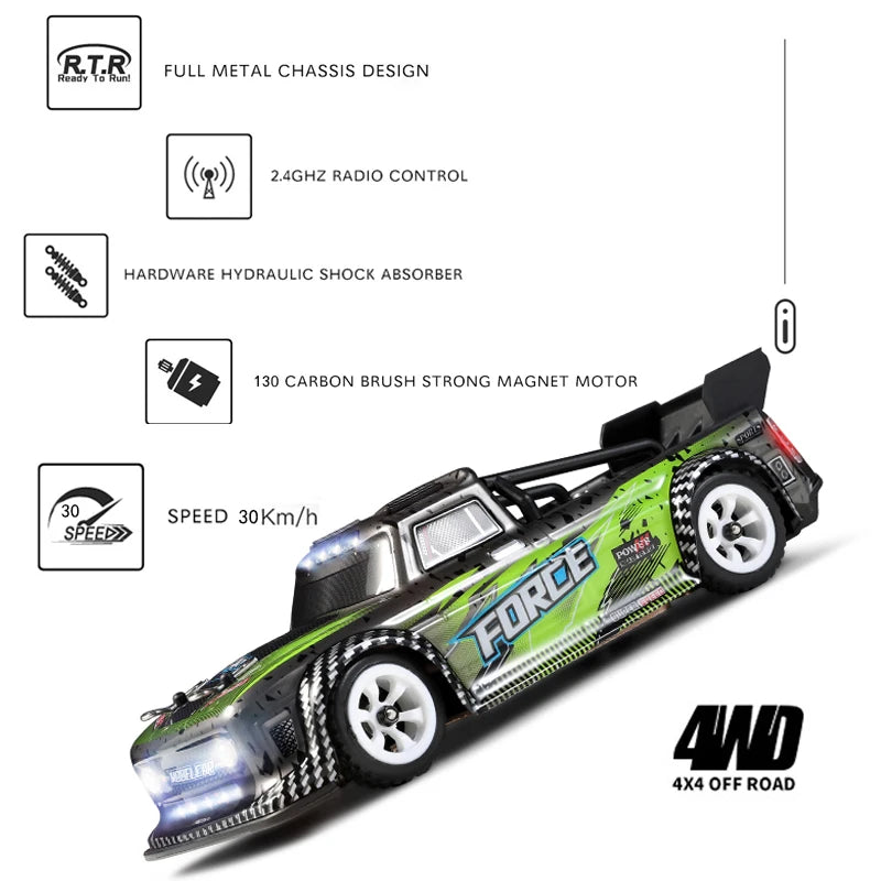 WLtoys 284131/284161/284010/32221 con Luces LED, 2.4G, 4WD, 30 km/h, Chasis Metálico, Coches RC Eléctricos de Alta Velocidad para Derrapes Todoterreno