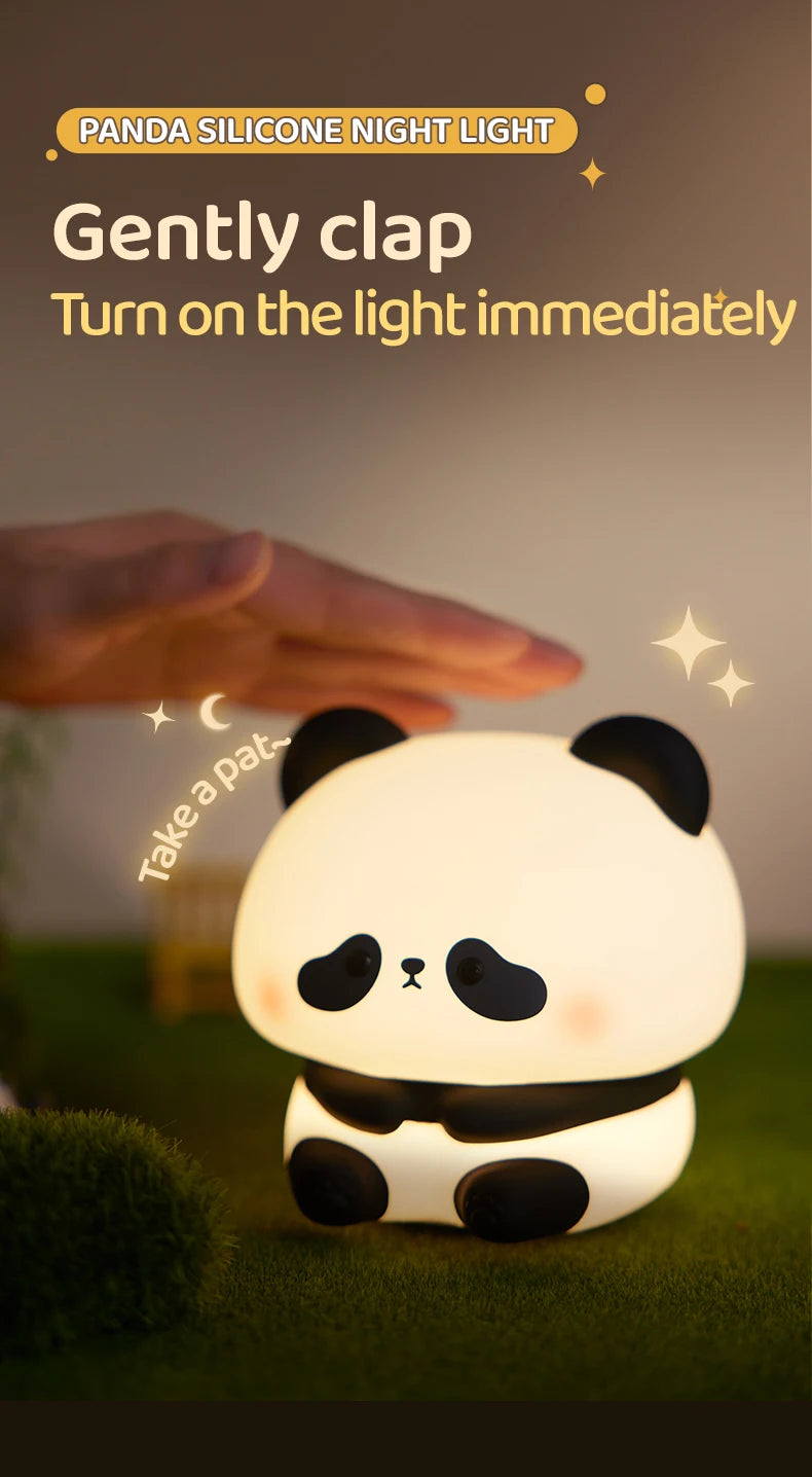 Luz LED nocturna de Panda, bonita luz nocturna de silicona, lámpara de noche táctil recargable por USB, lámpara de sincronización para dormitorio, decoración, regalo para niños