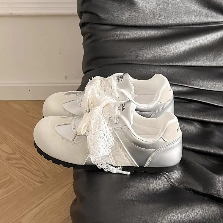 Zapatillas de estilo ballet para mujer, zapatos casuales planos con lazo de encaje, zapatillas negras transpirables para primavera y verano, zapatos versátiles y modernos
