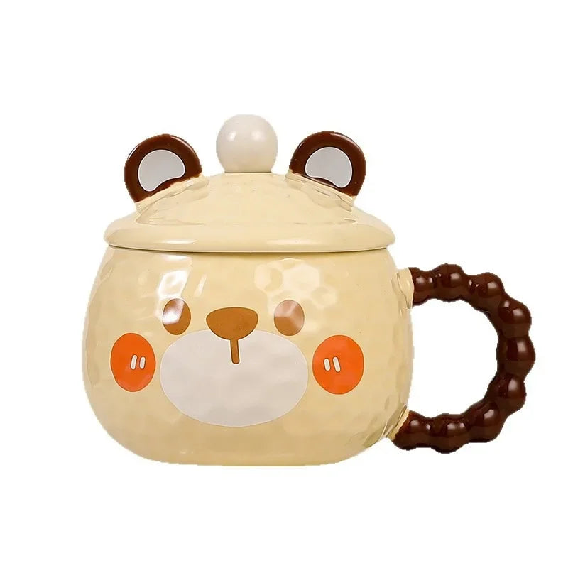 Taza de café de cerámica con tapa y cuchara, ideal para regalo o uso personal