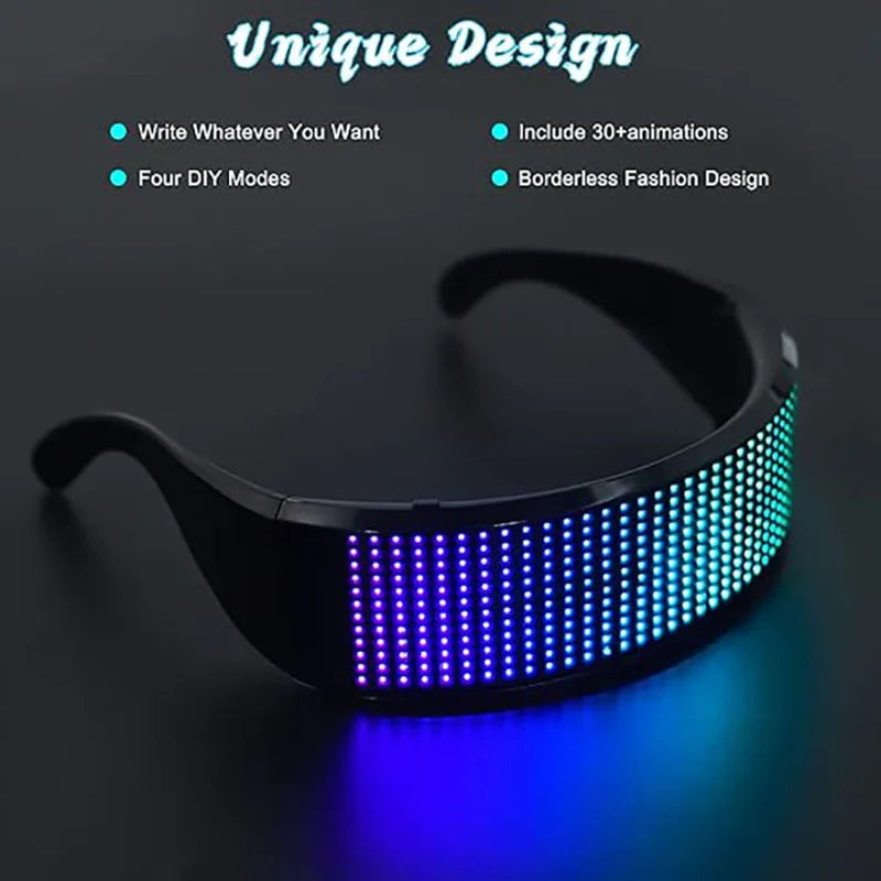 Gafas futuristas electrónicas brillantes DIY que brillan en la oscuridad, gafas luminosas LED con Bluetooth, accesorios para fiestas, Bar, actuaciones de festivales