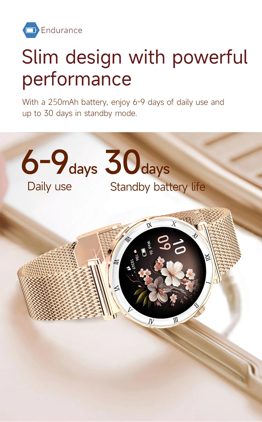 LIGE Reloj Inteligente Ultrafino 6.2mm Mujer