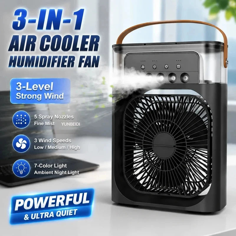 Ventilador 3 en 1 Portátil con Luz LED y Humidificador