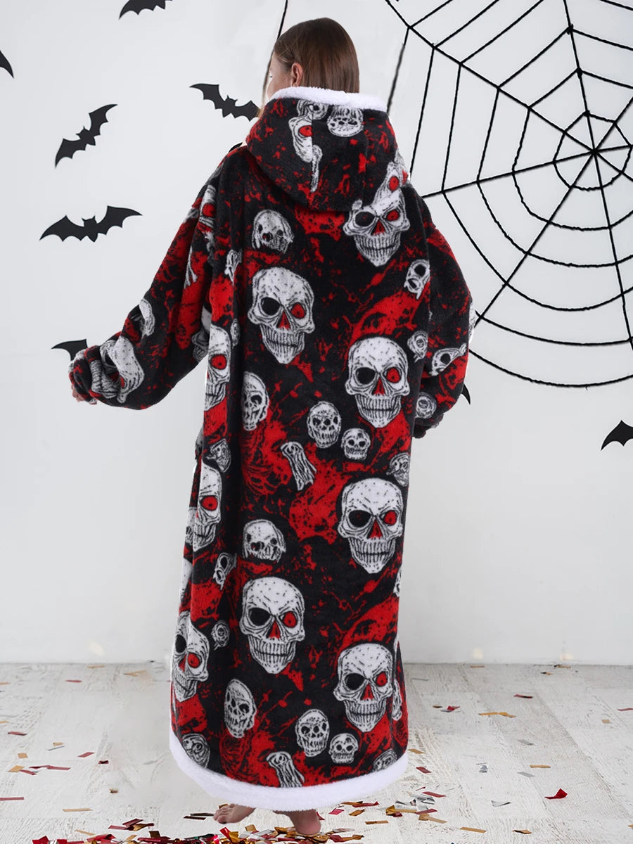 Sudaderas con capucha para mujer, Top de manga larga esponjoso y cálido en negro y gris, sudadera con capucha de fantasma y calavera de calabaza para Halloween, manta de gran tamaño para adultos, ropa de invierno