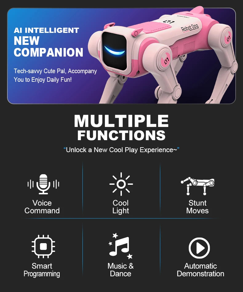 Perro Robot Mecánico RC Inteligente con IA, Comandos de Voz, Programable, Canta, Baila, Acrobacias Electrónicas, Perro Robot Biónico Inteligente
