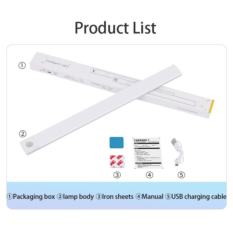 Barra de luz LED con Sensor de movimiento, luz nocturna Led recargable por USB para cocina, armario, iluminación de armario, 30cm/40cm/50cm