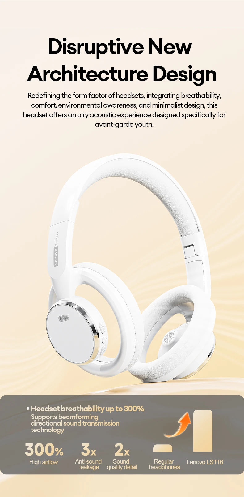Choice Lenovo Auriculares para juegos inalámbricos Bluetooth 6.0, auriculares plegables deportivos sobre la oreja con micrófono HD, regalos LS116