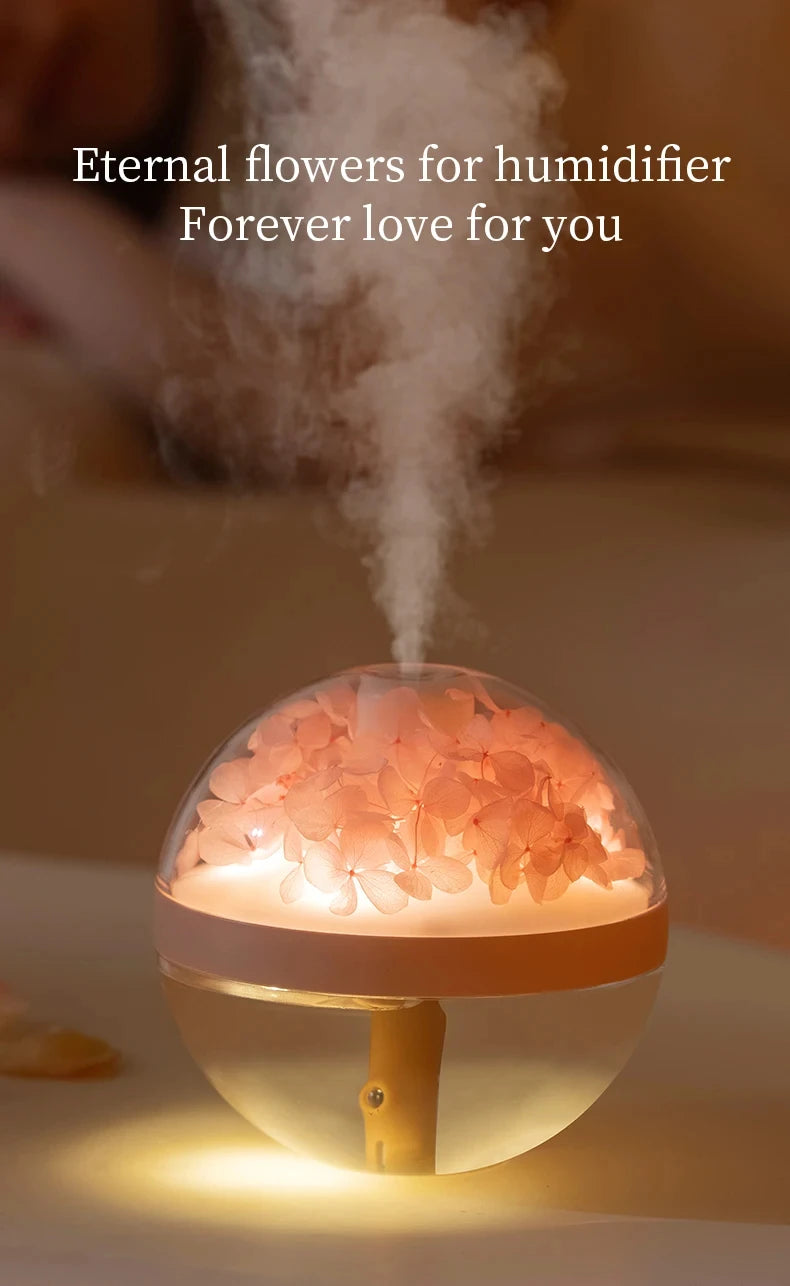 Humidificador de flores eternas, luz de ambiente, cargador de batería Dual USB, Mini difusor de flores artificiales, regalo de Festival creativo para el hogar