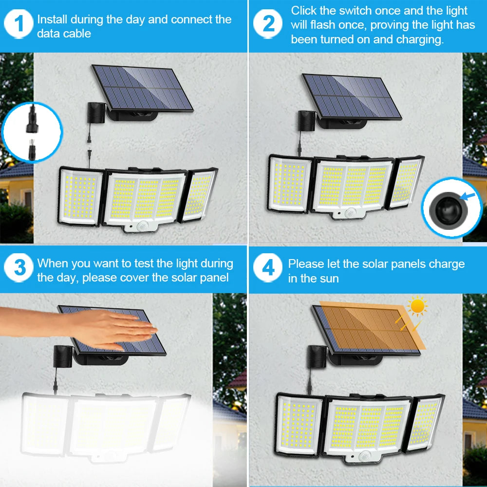 Lámpara Solar LED con Sensor de Movimiento para Jardín y Exterior