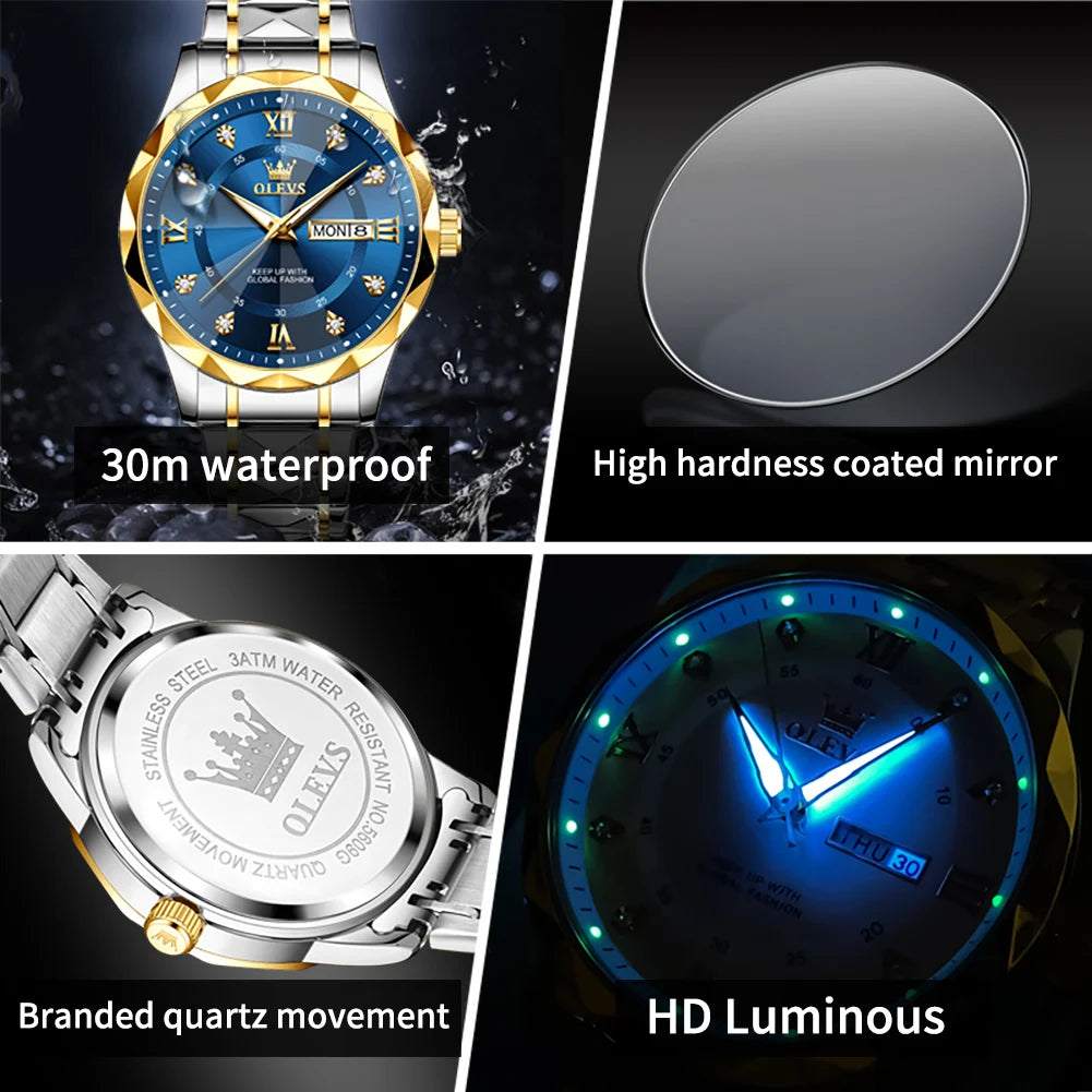 Reloj de Cuarzo OLEVS para Hombre con Calendario de Acero Inoxidable