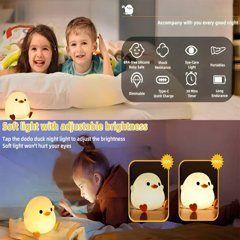 Lámpara Nocturna Do Do Duck, Lámpara de Noche de Silicona Suave para Habitación Infantil, Lámparas de Mesa Táctiles Recargables por USB para Dormitorios, Decoración de Sala de Estar