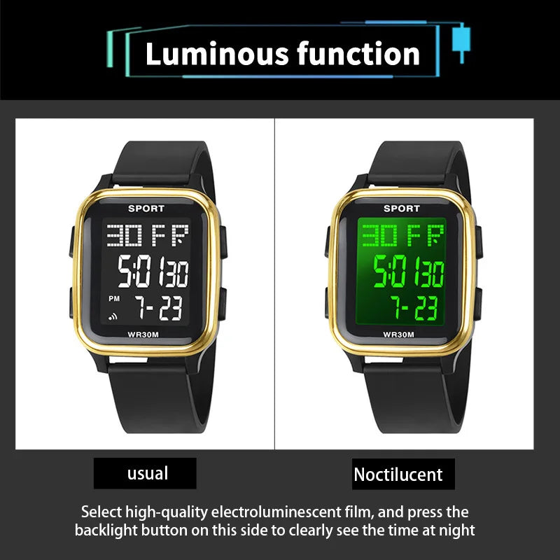 Reloj deportivo YIKAZE para hombre, reloj electrónico multifunción resistente al agua, reloj de pulsera Digital LED ultrafino para hombre y estudiante