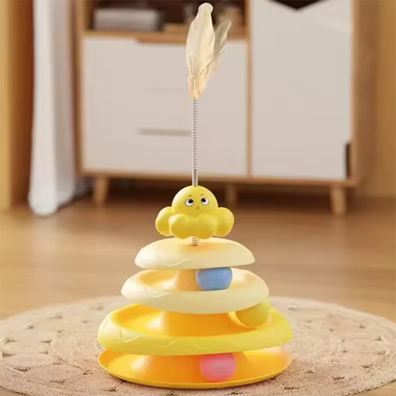 Bola de tres capas para mascotas, plato giratorio para gatos en forma de pulpo, palo para gatos para aliviar el aburrimiento, juguetes, juego de rompecabezas divertido, suministros para mascotas