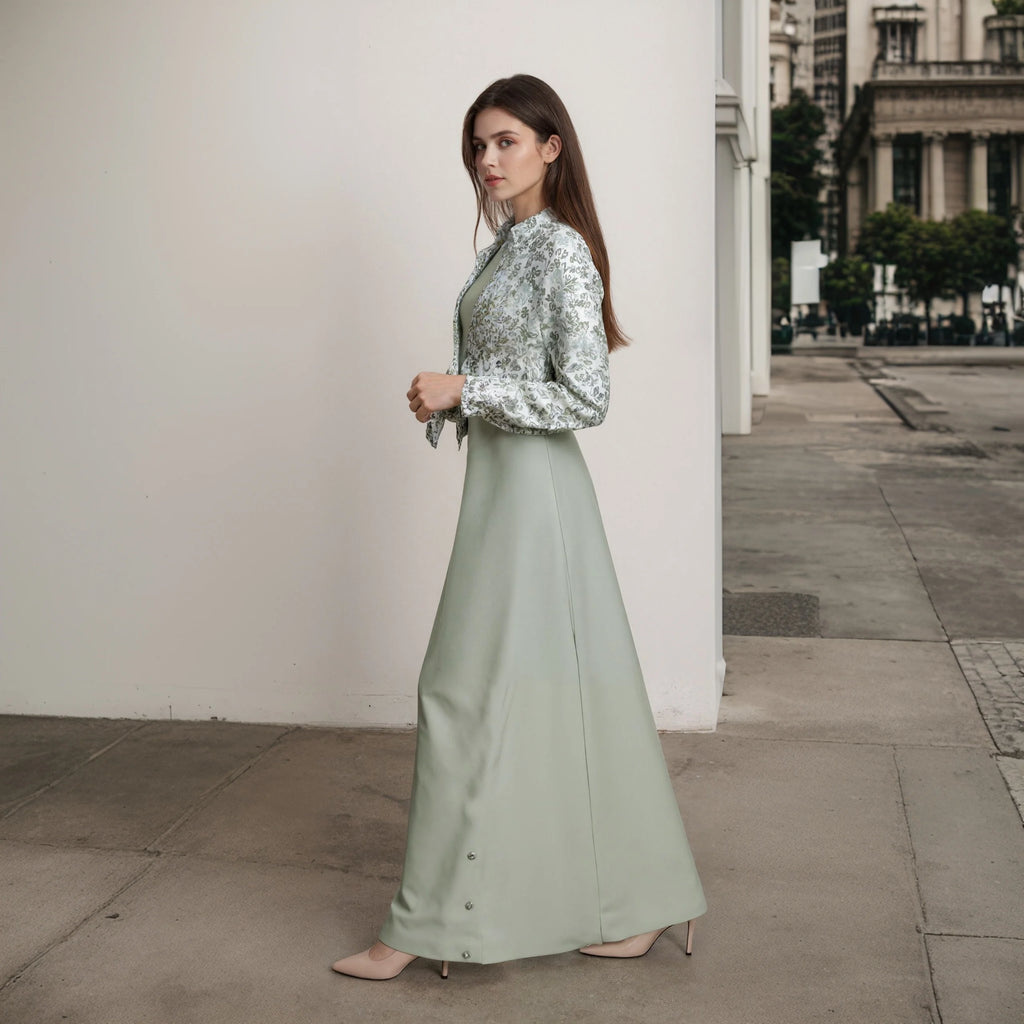 Otoño Invierno Casual mujer Camisa de lino de algodón estampado de moda vestido largo conjunto con blusa de bolsillo elegante señora calle conjunto de 2 piezas