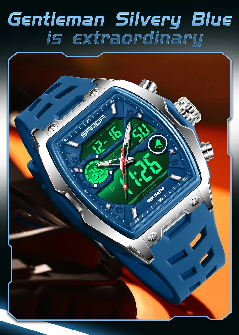 Reloj Deportivo Digital SANDA 6235 para Hombre con LED y Pantalla Dual