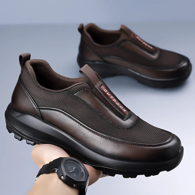 Mocasines casuales de cuero para hombre con suela gruesa antideslizante