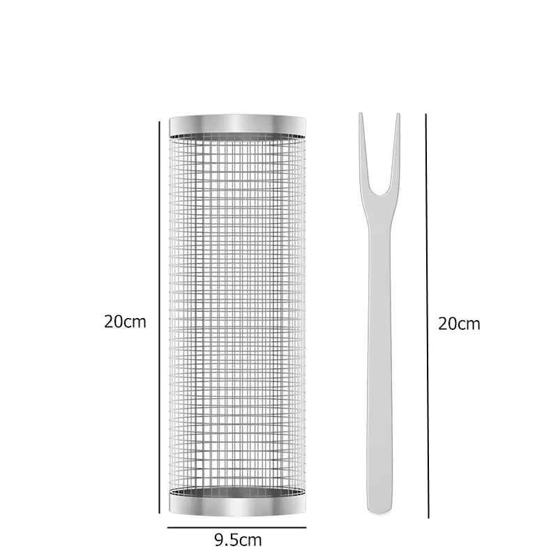 Tubo de red para barbacoa, cesta rodante portátil para asar, cesta cilíndrica de malla de alambre de acero inoxidable para barbacoa al aire libre, Camping JT462