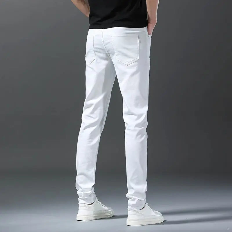 Pantalones Vaqueros Rectos con Cintura Elástica para Hombre, Blancos