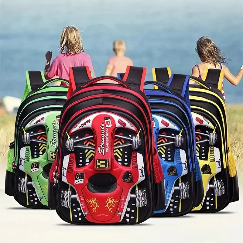 Mochila ligera impermeable para coche 3D, mochila preescolar para niños pequeños, mochila escolar para niños y niñas, primaria, roja y azul