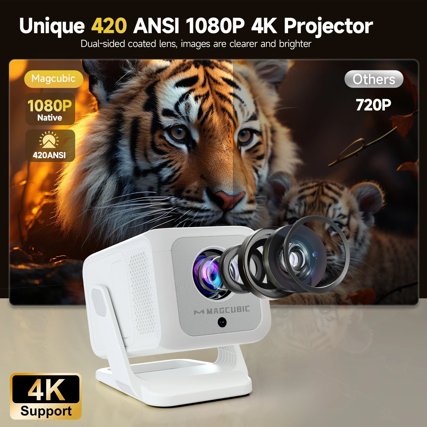 Magcubic HY310X 4K Mini proyector de enfoque automático con Full HD 1080P 420ANSI Android 11Keystone para proyector de soporte de cine al aire libre