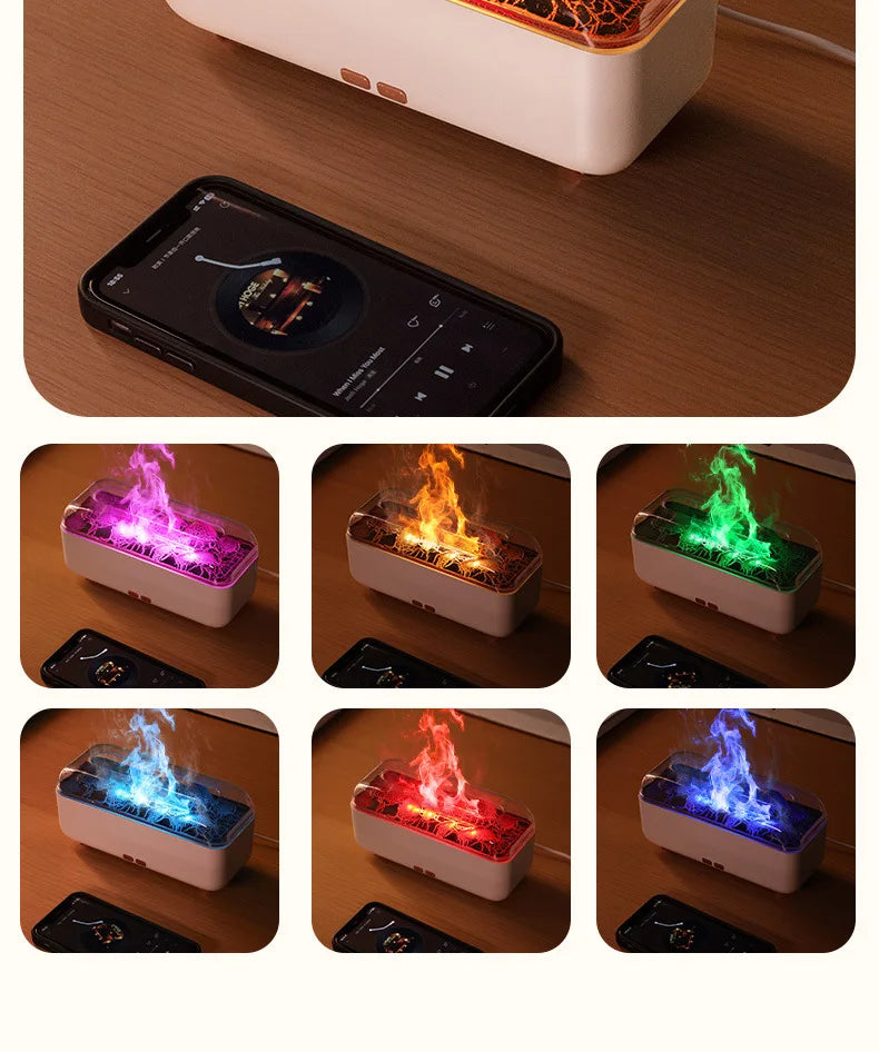 Difusor de Aroma de Aceite Esencial con Diseño de Lava Volcánica de 300 ml, Pequeño Difusor de Fragancia para el Hogar con USB, Humidificador con Efecto de Llama