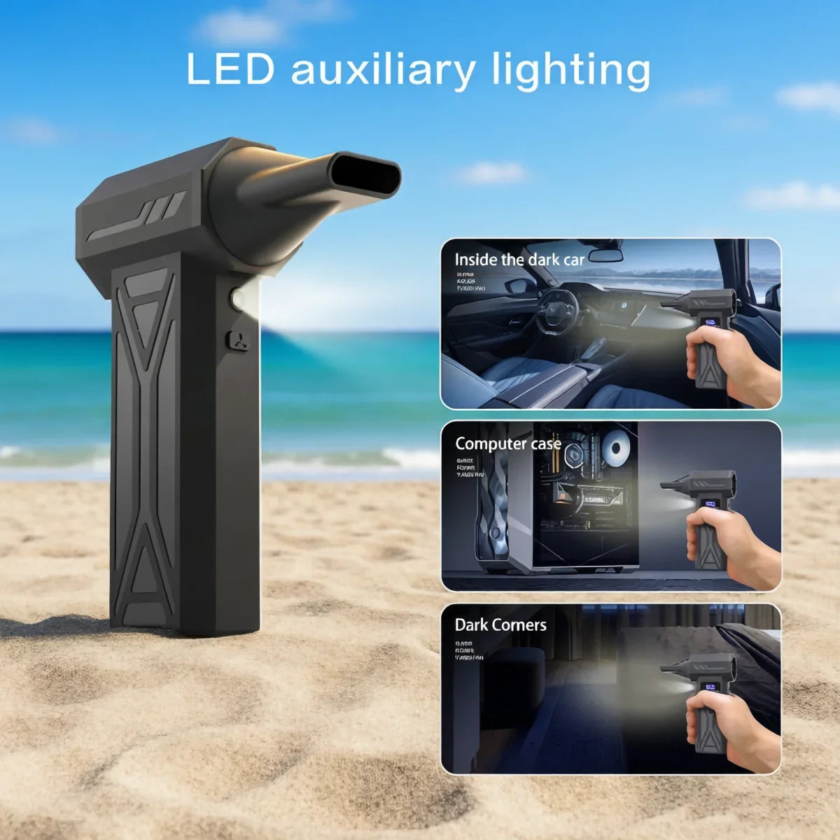 Potente soplador de aire de 110000Rpm, soplador de chorro Turbo ajustable de 4 engranajes con pantalla de batería de luz Led, plumero de aire comprimido inalámbrico