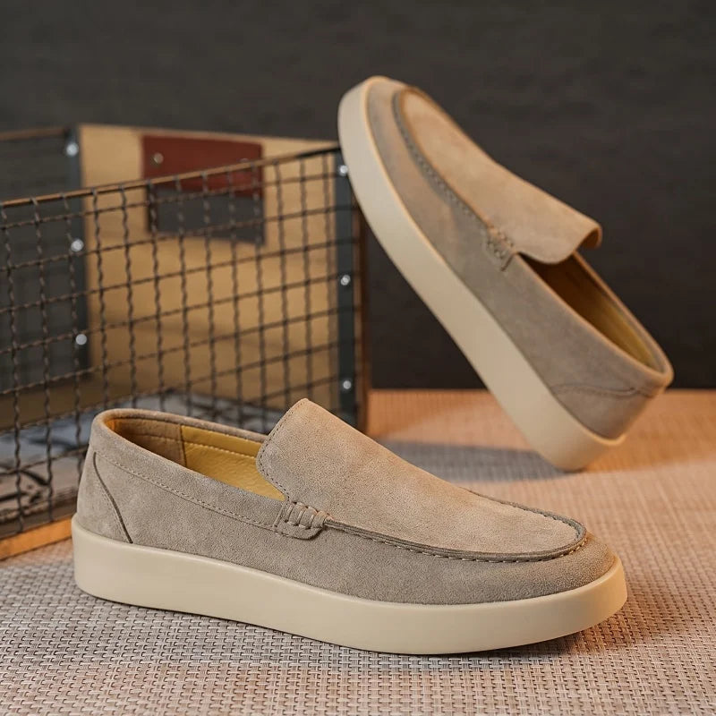 Mocasines de cuero suave para hombre sin cordones y suela gruesa